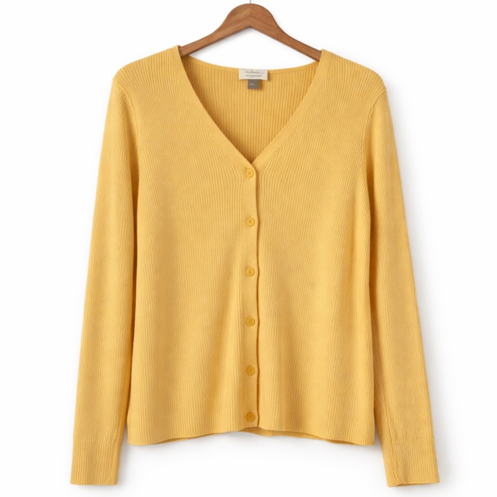 Christopher & Banks Yellow Ribbed Button-Down Cardigan Sweater | Size XL - Picture 3 of 3